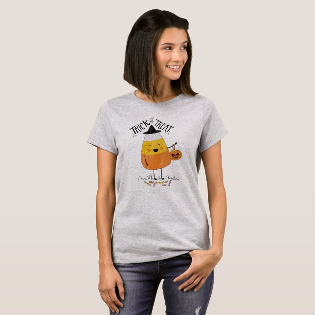 Bus eller godis Candy corn Halloween | Shirt T Shirt (Hel framsida)