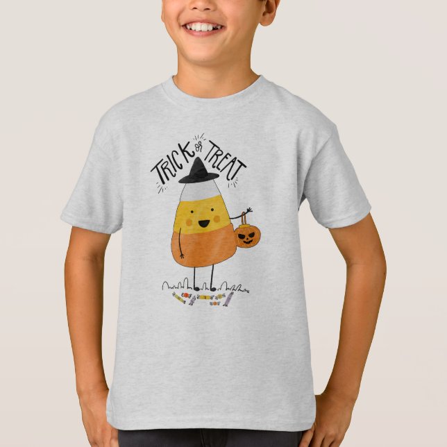 Bus eller godis Candy corn Halloween Sleeve Shirt T (Framsida)