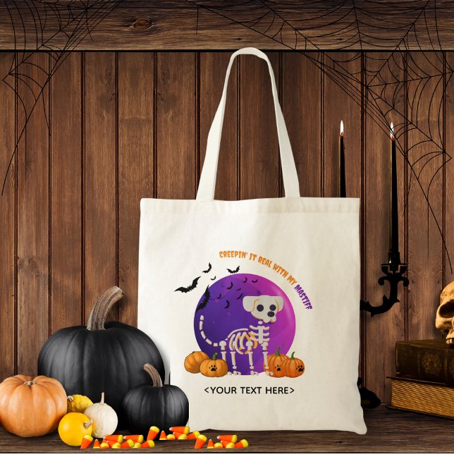 Bus eller godis Candy Halloween Tote Bag Tygkasse (Trick or Treat OR show up to the Halloween party in style. Represent your favorite dog breed!!)
