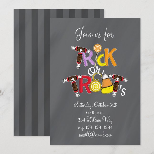 Bus eller godis Candy Inbjudningar (Fram/baksida)