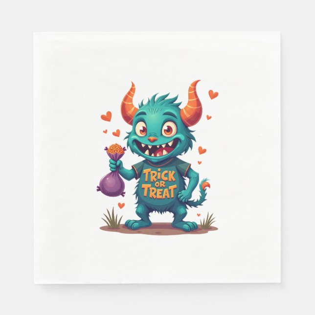 Bus eller godis Candy Monster - Halloween T-Shirt  Pappersservett (Framsidan)