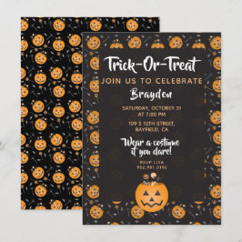 Bus eller godis Celebrate Pumpkin Candy Personaliz Inbjudningar