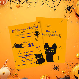 Bus eller godis | Cute Black Cat Halloween Inbjudningar