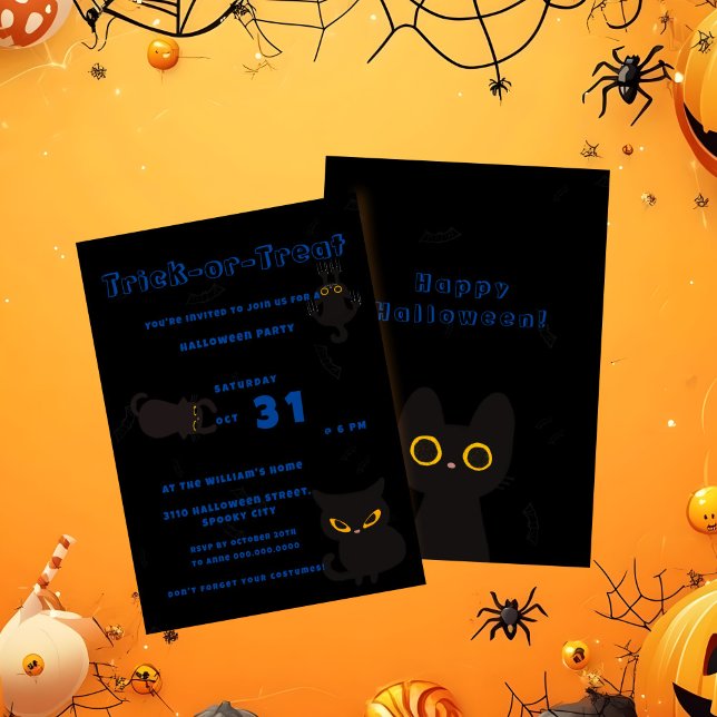 Bus eller godis | Cute Black Cat Halloween Inbjudningar (Skapare uppladdad)