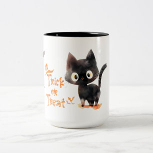 Bus eller godis Cute Black cat Halloween Två-Tonad Mugg