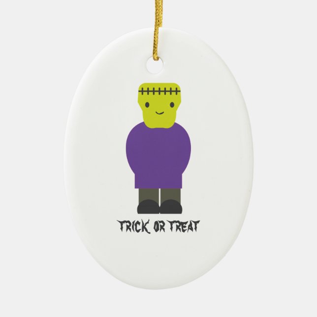 Bus eller godis-Cute Frankenstein Julgransprydnad Keramik (Framsidan)