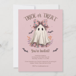 Bus eller godis Cute Ghost Girl Halloween fest Inbjudningar