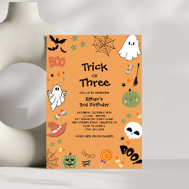 Bus eller godis Cute Ghost Halloween 3:e födelseda Inbjudningar