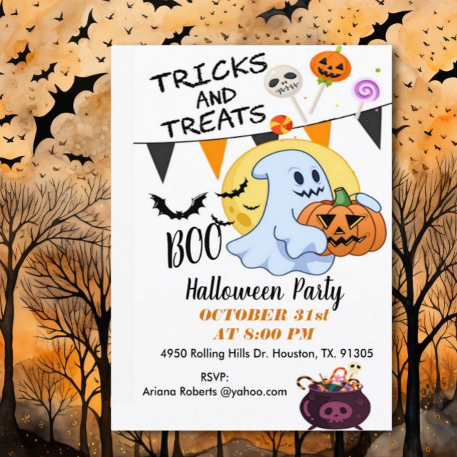 Bus eller godis Cute Ghost Halloween-inbjudan Inbjudningar (Skapare uppladdad)