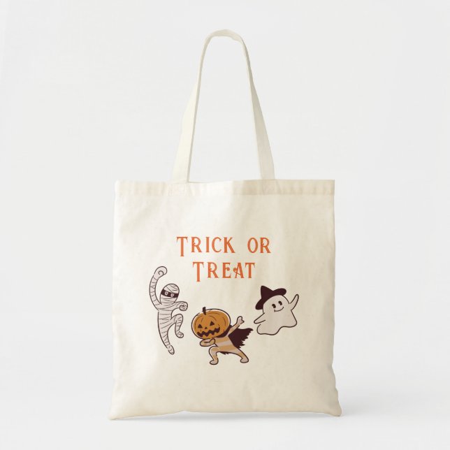 Bus eller godis Cute Ghost, Mummy, Pumpkin Monster Tygkasse (Framsidan)