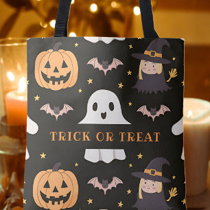 Bus eller godis Cute Ghost Pumpkin Witch Halloween Tygkasse