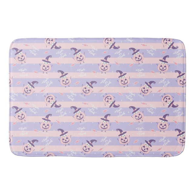 Bus eller godis Cute Ghost , Pumpkins och Rand Badrumsmatta (Framsidan)