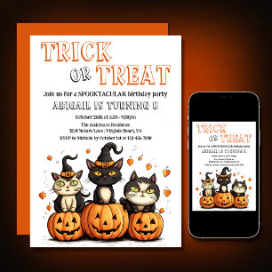 Bus eller godis Cute Halloween Cats Birthday Inbjudningar