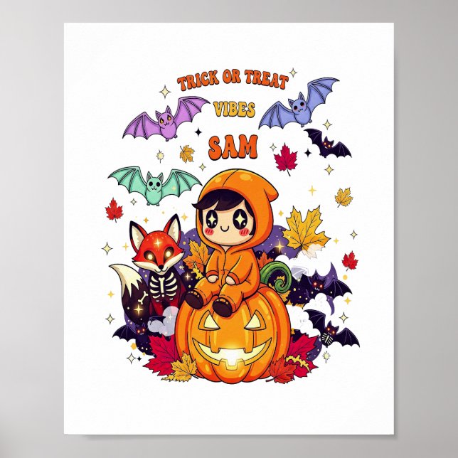 Bus eller godis Cute Halloween Poster (Framsidan)