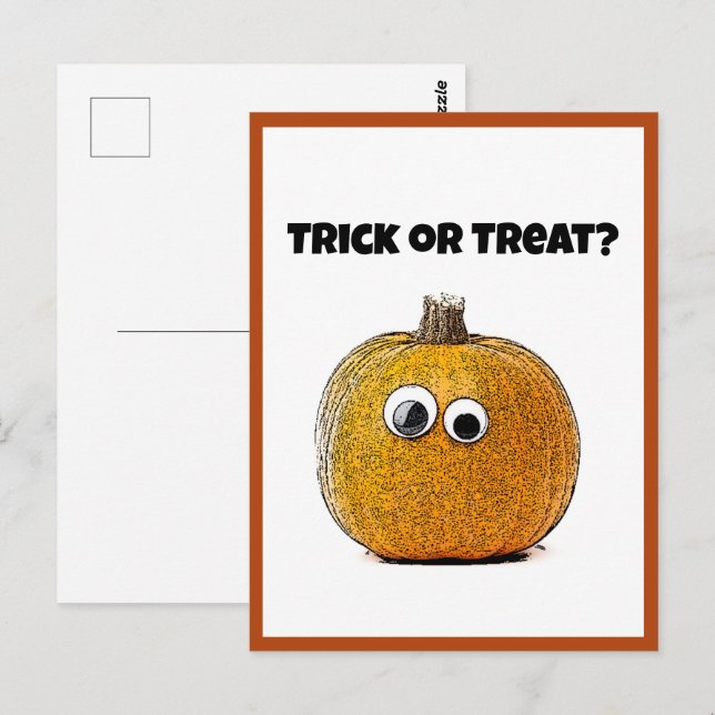 Bus eller godis Cute Halloween Pumpkin Tecknad Vykort (Fram/baksida)