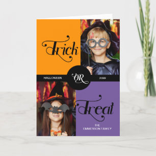 Bus eller godis Cute Halloween Two Photos Helgkort