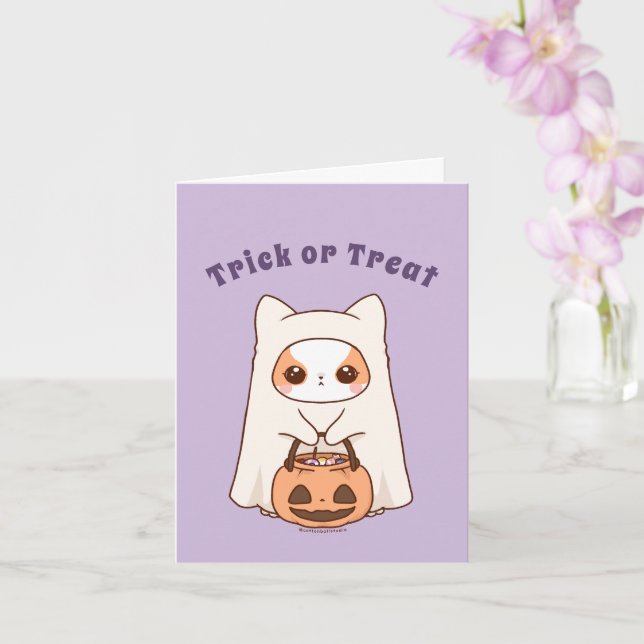 Bus eller godis Cute och Adsible Halloween Boo Kort (Orkide)