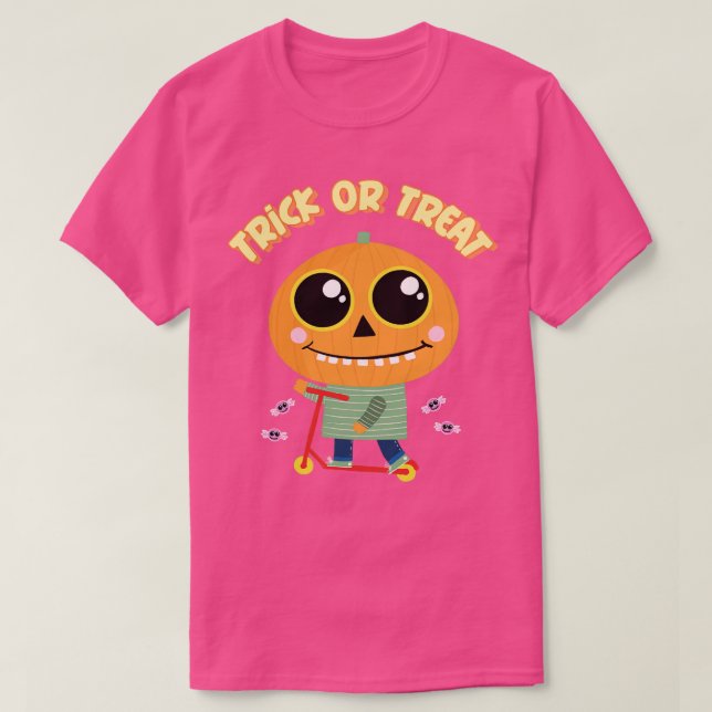 Bus eller godis Cute Pumpkin Boy Halloween Design T Shirt (Design framsida)