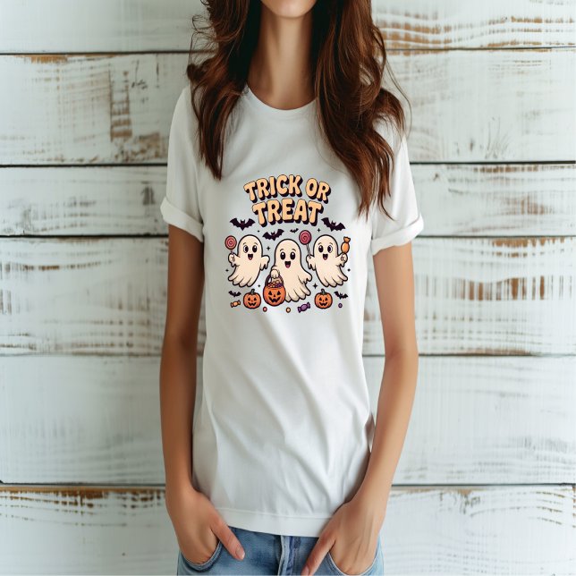 Bus eller godis Cute Retro Ghost Halloween T Shirt (Skapare uppladdad)