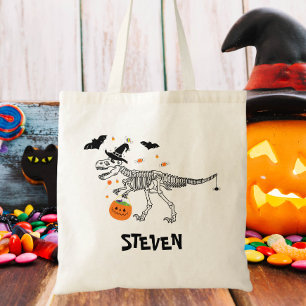 Bus eller godis Dinosaur med Witch Hat Halloween Tygkasse