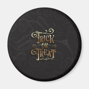 Bus eller godis Döskallars Black & Guld Halloween Magnet