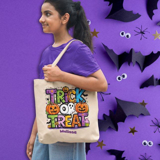 Bus eller godis färglös/Anpassningsbar Halloween Tygkasse (Trick or Treat colorful / Custom Halloween Tote Bag)