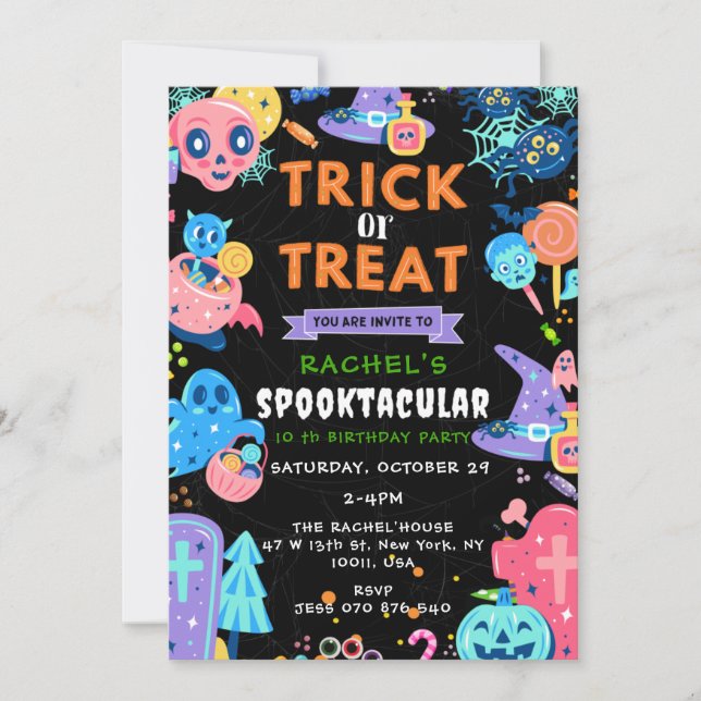 Bus eller godis födelsedag, Halloween Birthday,Spo Inbjudningar (Framsida)