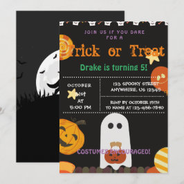 Bus eller godis, födelsedagsinbjudan Halloween Inbjudningar