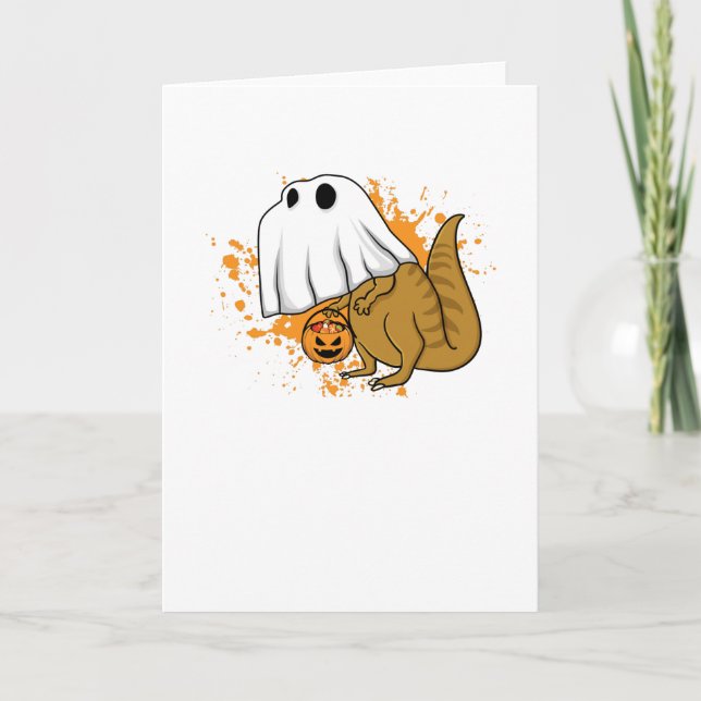 Bus eller godis för Halloween T Rex Dinosaurspöke Kort (Framsida)