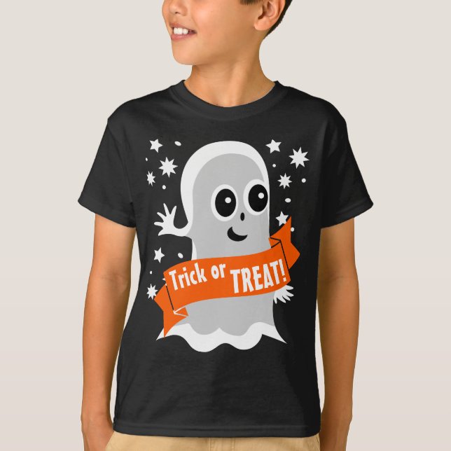 Bus eller godis Friendly Halloween Ghost T Shirt (Framsida)