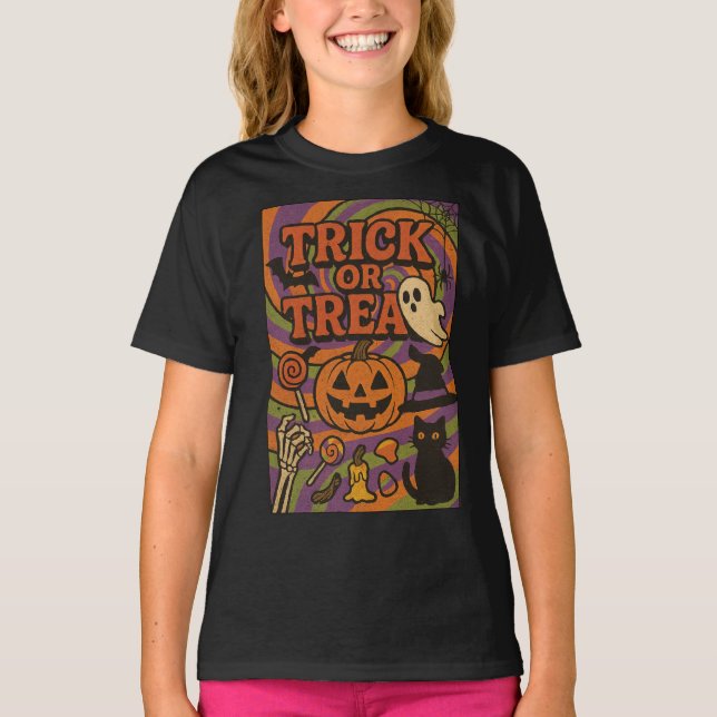 Bus eller godis Fullt Chest Halloween Clothes Unis T Shirt (Framsida)