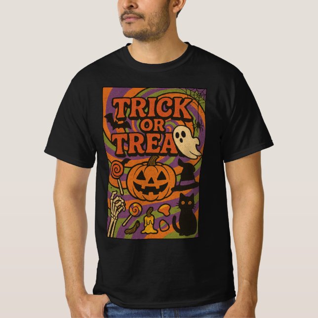 Bus eller godis Fullt Chest Halloween Clothes Unis T Shirt (Framsida)