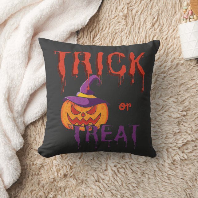 Bus eller godis Funny Halloween Pumpkin Kudde (Filt)
