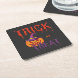 Bus eller godis Funny Halloween Pumpkin Underlägg Papper Kvadrat