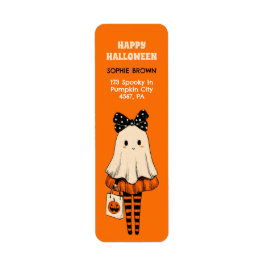 Bus eller godis Ghost Cute Halloween Returadress Etikett