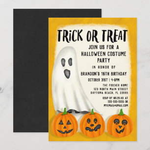 Bus eller godis Ghost Halloween Costume Birthday Inbjudningar