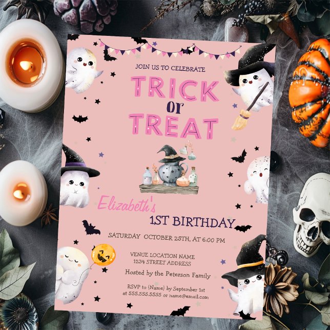Bus eller godis Ghost Halloween fest Birthday Inbjudningar (Skapare uppladdad)