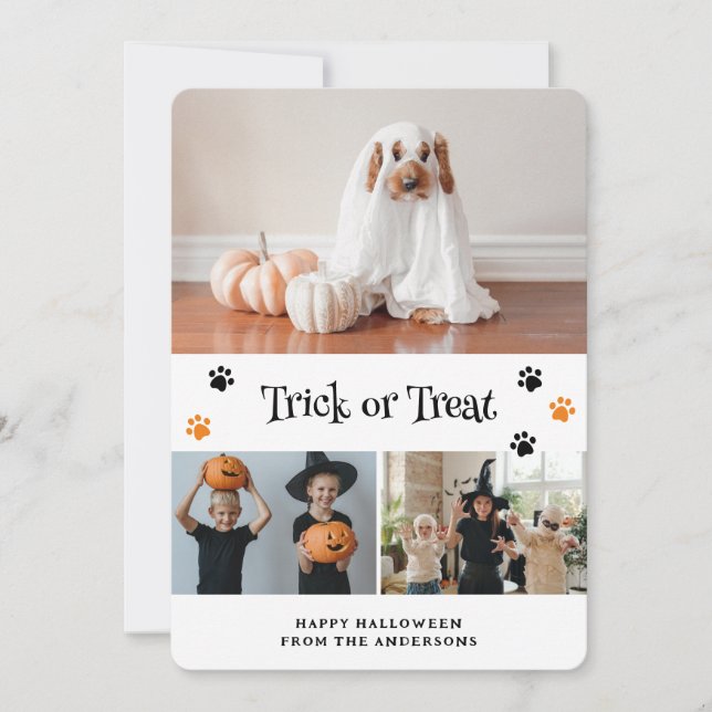 Bus eller godis Ghost Pet Photo Halloween Card Julkort (Framsida)