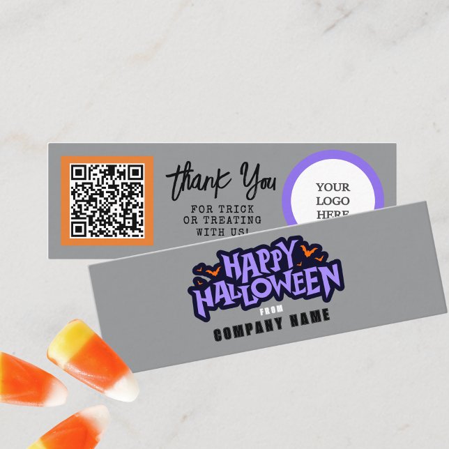 Bus eller godis Grått Happy halloween Tack Mini Visitkort (Mini Halloween Business QR Thank You Cards for Trick or Trunk or Treating. Pack of 100)