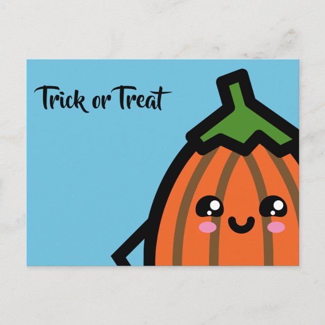 Bus eller godis - Halloween - Äggpumpkin Inbjudan Vykort (Framsida)