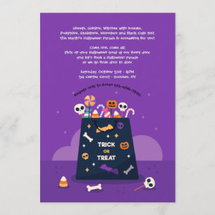 Bus eller godis Halloween Bag-inbjudan Inbjudningar