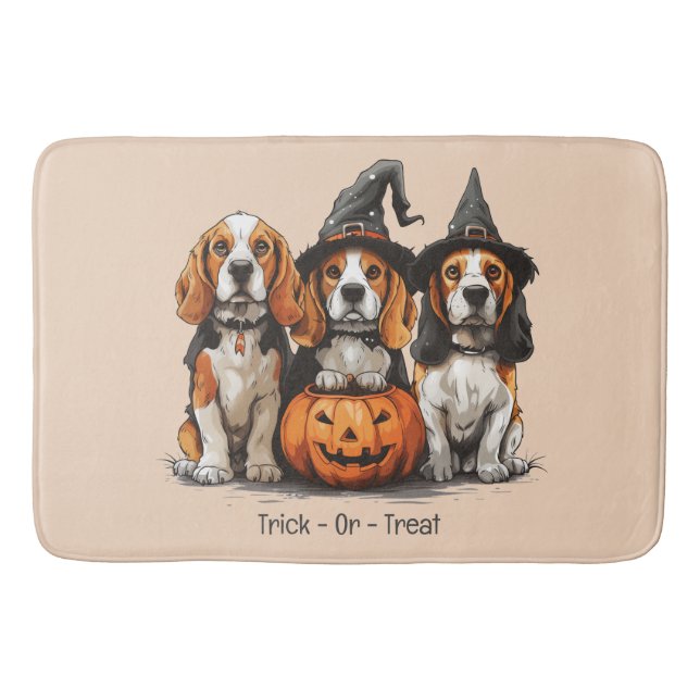 Bus eller godis Halloween Beagle Hundar Badrumsmatta (Framsidan)