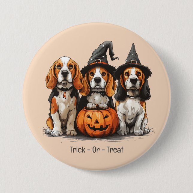 Bus eller godis Halloween Beagle Hundar Knapp (Framsida)
