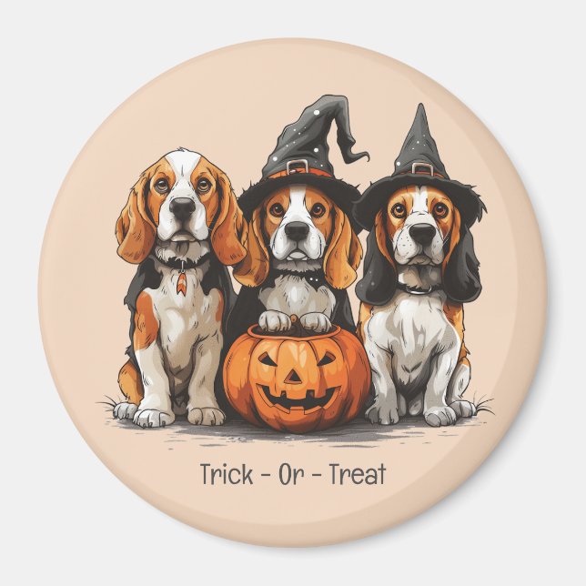 Bus eller godis Halloween Beagle Hundar Magnet (Framsidan)