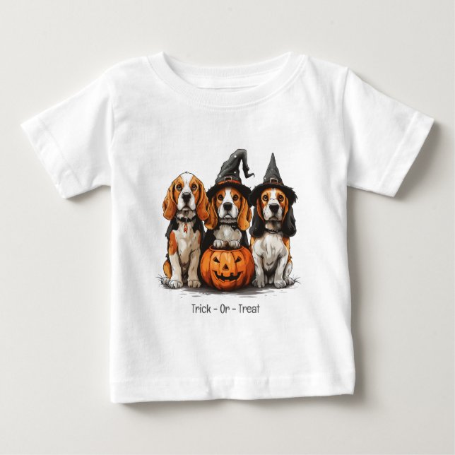 Bus eller godis Halloween Beagle Hundar T Shirt (Framsida)