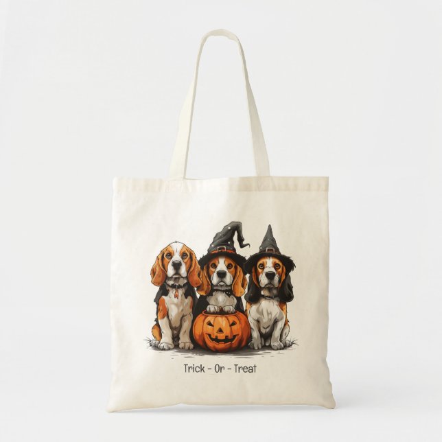 Bus eller godis Halloween Beagle Hundar Tygkasse (Framsidan)
