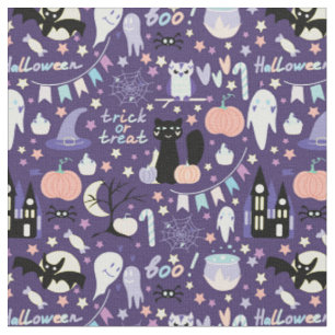 Bus eller godis Halloween Black Cat Pumpkins Lila Tyg