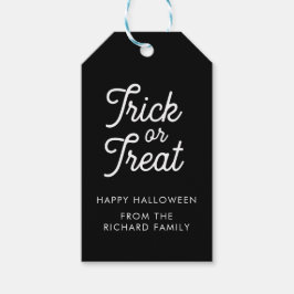 Bus eller godis Halloween Black med vit text Gif Presentetikett