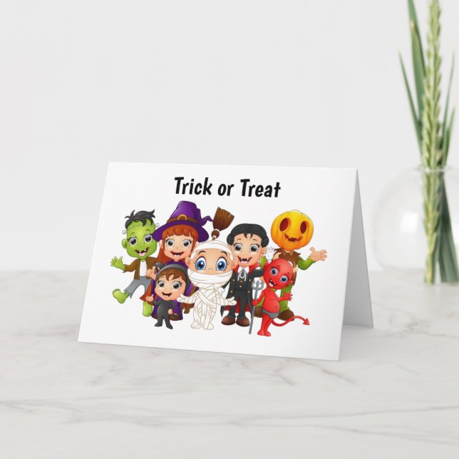 Bus eller godis Halloween Children Helgkort (Framsida)