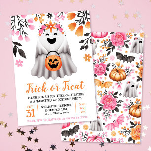 Bus eller godis Halloween Costume Party Cute Ghost Inbjudningar